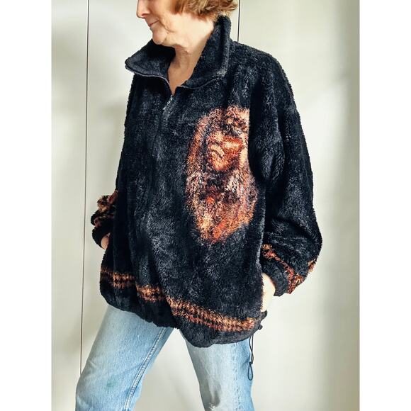 Vintage 90s Fleece Bomber Jacket XL Indian Chief Bear Ridge Unisex Cozy USA - Picture 8 of 11